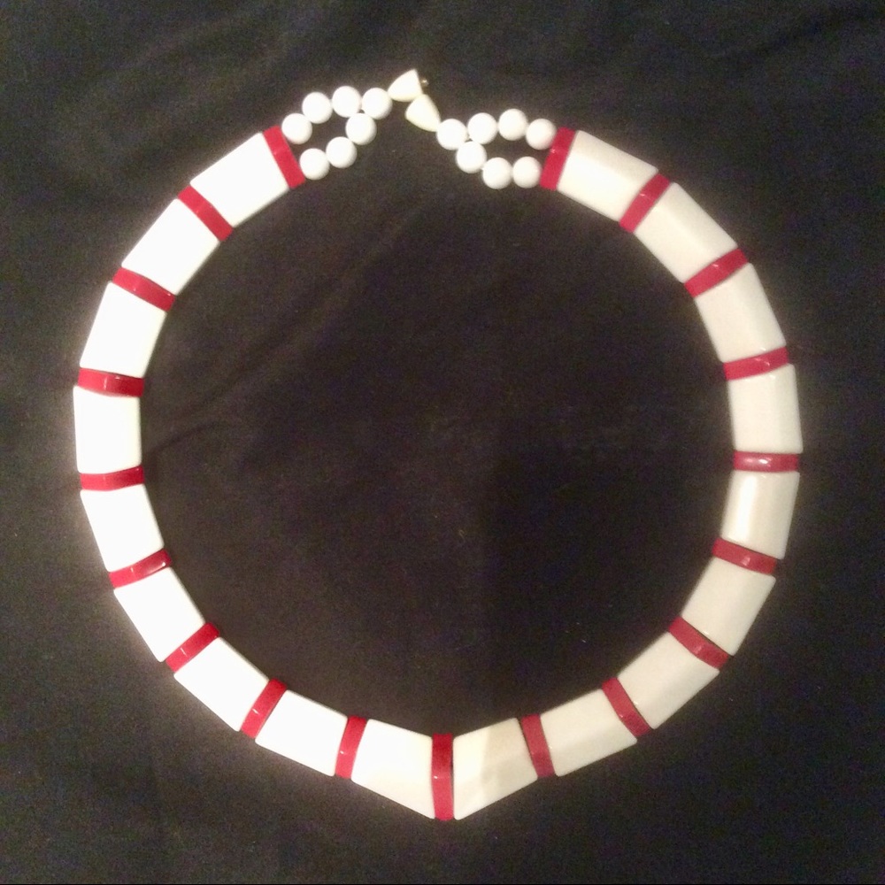 Vintage 80's Red & White Statement Enamel Collar